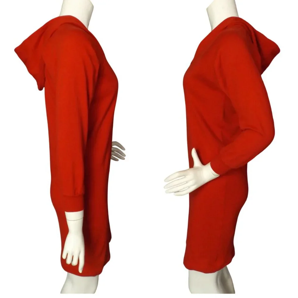 vintage NORMA KAMALI Hoodie Dress, SP Petite, Red, Longer sleeves, Short - Picture 7 of 12